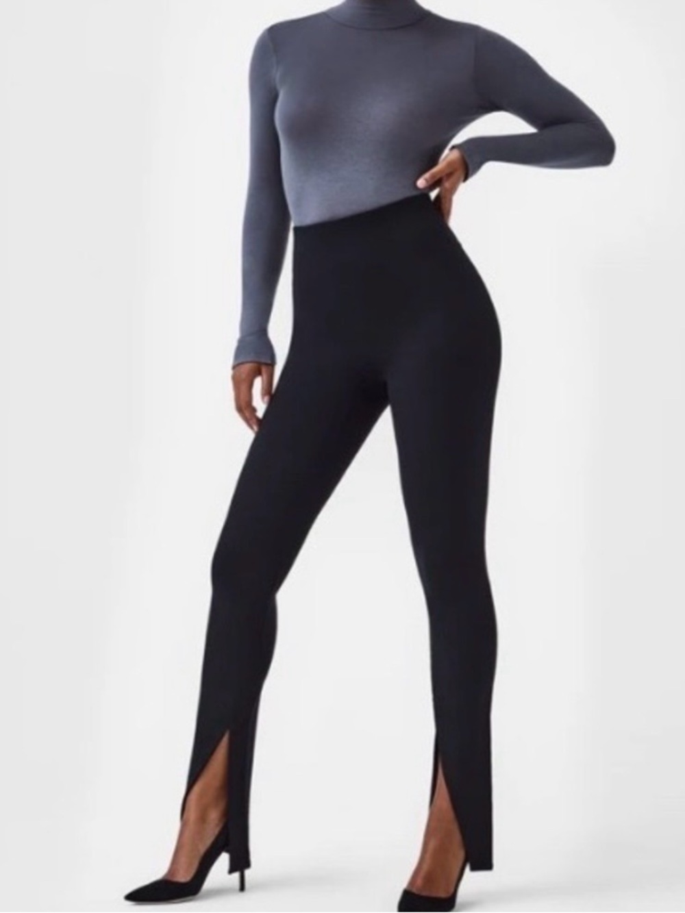 SPANX NEW bb Core Control Front Slit Pant Very Black Sz.XL Tall Sleek Sexy Chic